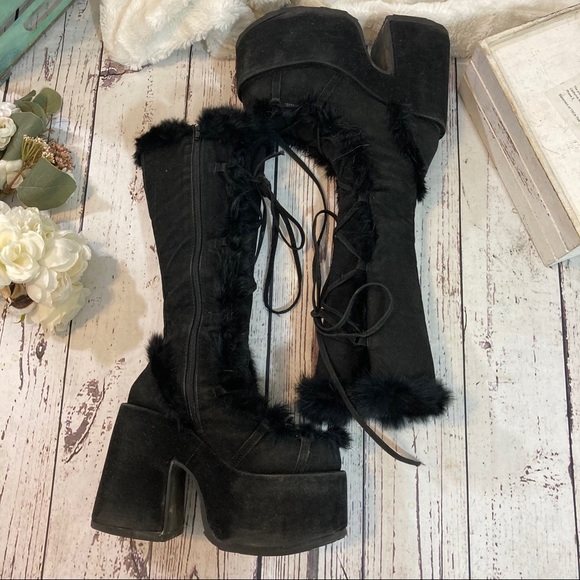 demonia camel fur boots